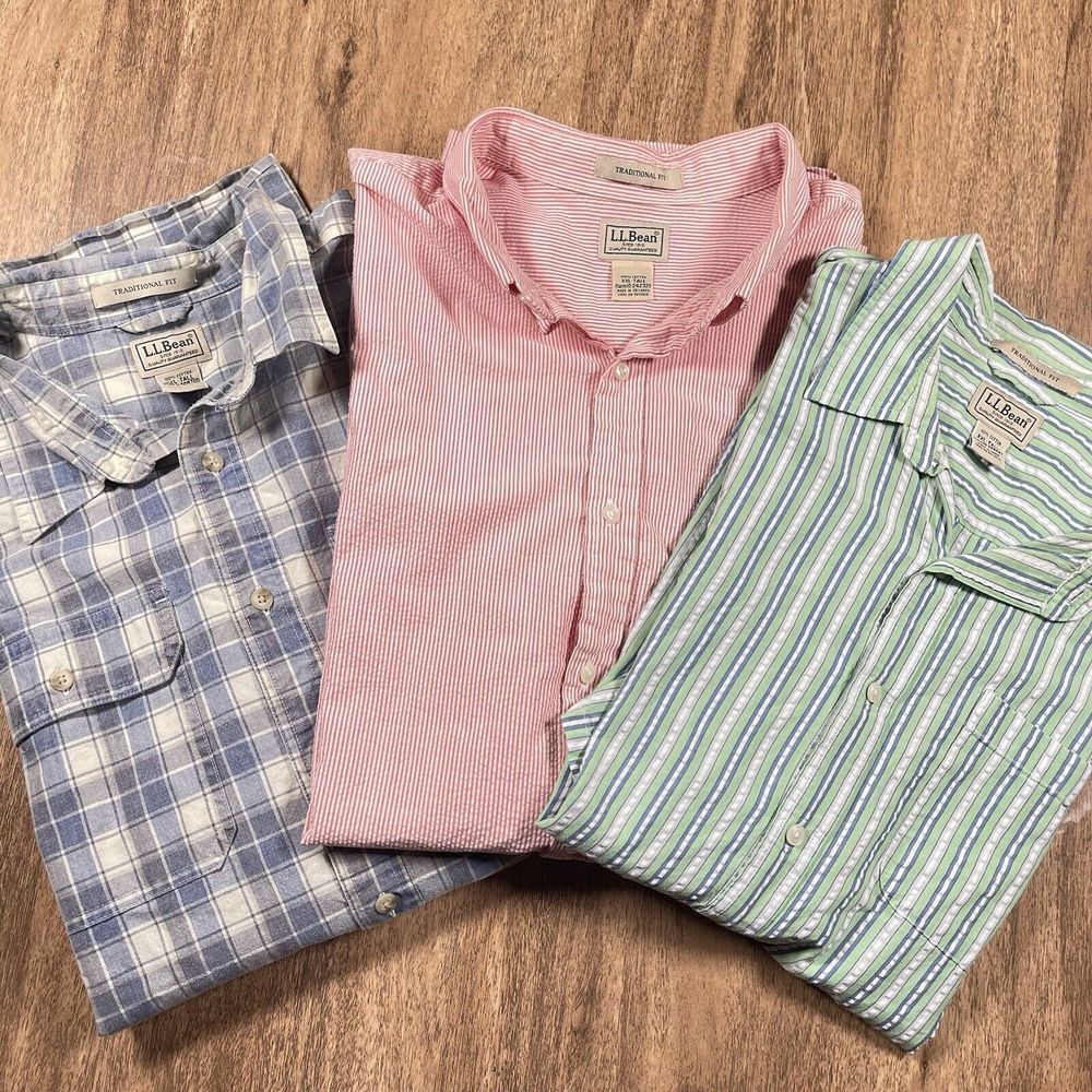 L.L. Bean Men's Striped and Plaid Shirt Set - Blue, Red, Green